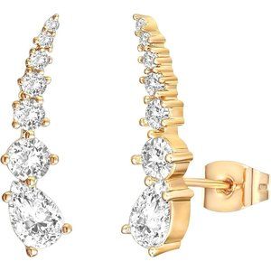 Women's 14K Gold Plated Cubic Zirconia Ear Crawler Earrings